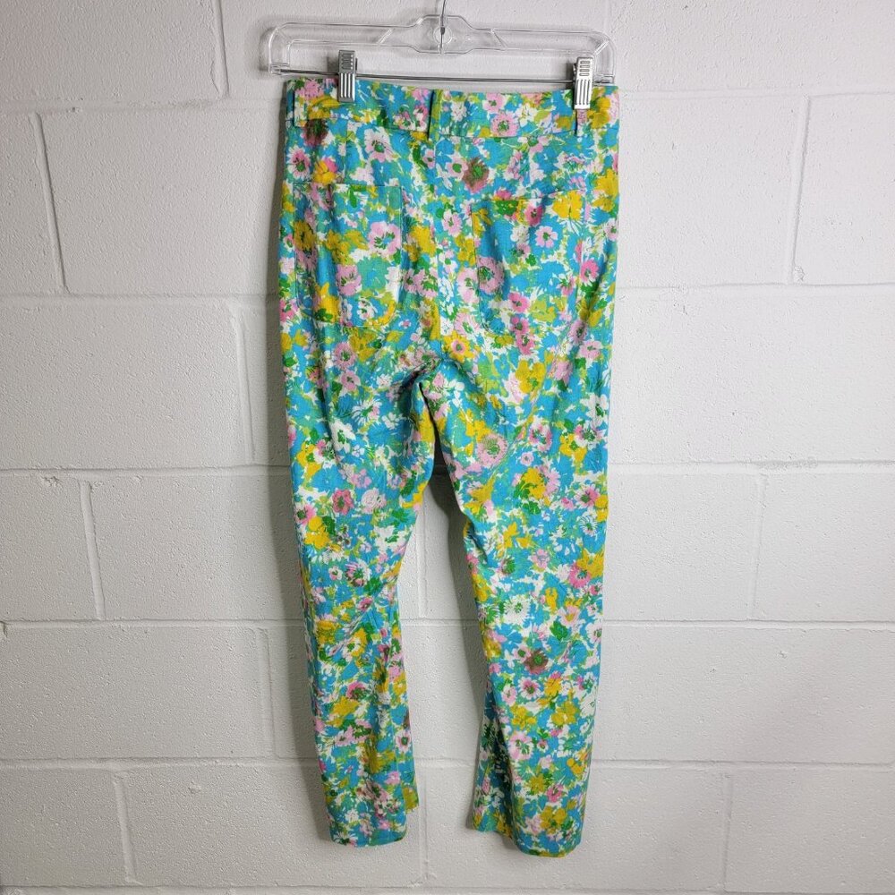 Zara Linen Blend Floral Cropped Flare Pants Size 6 Vacation Beach Cruise Summer - Picture 6 of 9